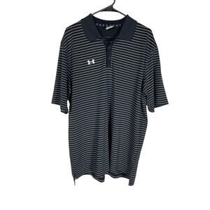 Men's Under Armour Black Striped loose fit Golf Polo size Large